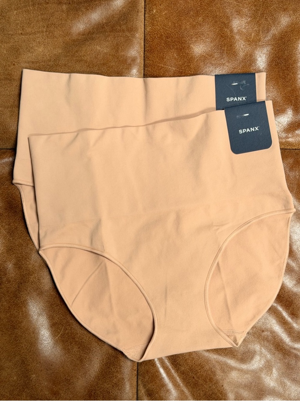 NWT Two Spanx EcoCare Seamless Sculpting Briefs Women's Large Beige High Waisted